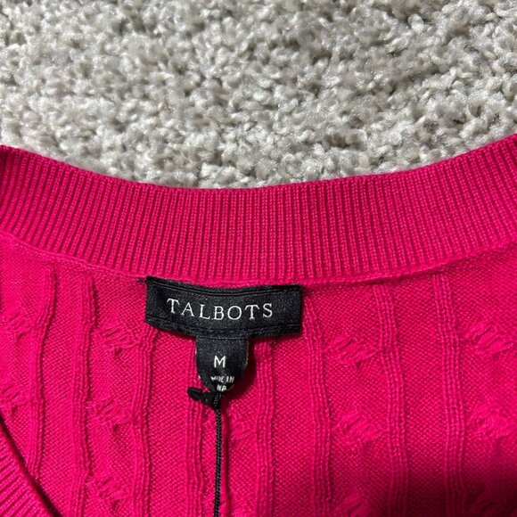 NWT Talbots Womens M Cable Knit Casual Cardigan Sweater Pink Button Front - Picture 3 of 10